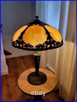 Antique Art Nouveau c. 1915 Georgeous Slag Glass Lamp Working 23 x 16