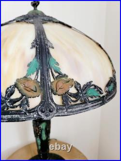 Antique Art Nouveau c. 1915 Georgeous Slag Glass Lamp Working 23 x 16