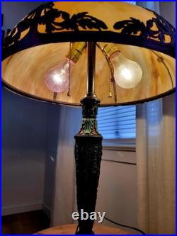Antique Art Nouveau c. 1915 Georgeous Slag Glass Lamp Working 23 x 16