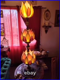 Antique Art Nouveau tall Lotus Slag Glass Lamps