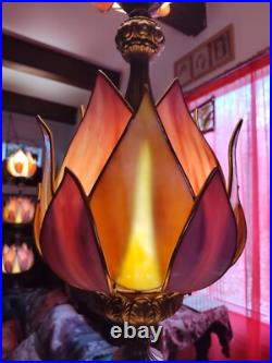 Antique Art Nouveau tall Lotus Slag Glass Lamps