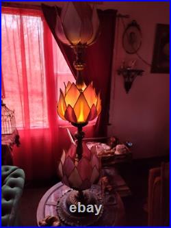 Antique Art Nouveau tall Lotus Slag Glass Lamps