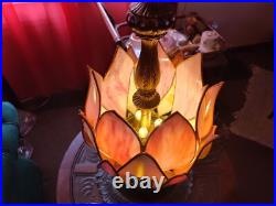 Antique Art Nouveau tall Lotus Slag Glass Lamps