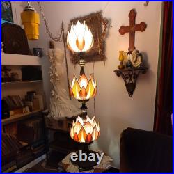 Antique Art Nouveau tall Lotus Slag Glass Lamps