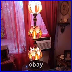 Antique Art Nouveau tall Lotus Slag Glass Lamps