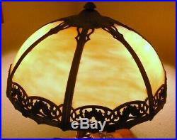 Antique Art Noveau Caramel 7 Panel Slag Glass Table Lamp Excellent