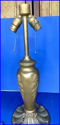 Antique Art nouveau table lamp bronze patinated base with slag glass shade