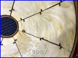 Antique Art nouveau table lamp bronze patinated base with slag glass shade
