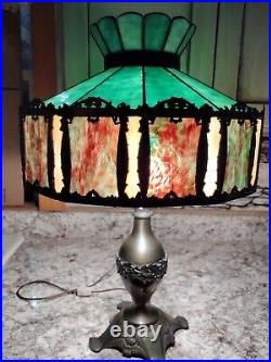Antique Arts And Crafts Nouveau 12 Panel Slag Glass table lamp shade 2C