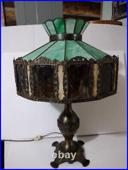 Antique Arts And Crafts Nouveau 12 Panel Slag Glass table lamp shade 2C