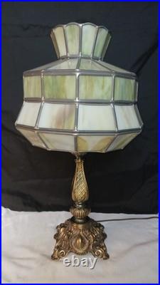 Antique Arts And Crafts Style Green Slag Glass Lamp