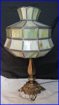 Antique Arts And Crafts Style Green Slag Glass Lamp Antique Arts And Crafts Style Green Slag Glass Lamp