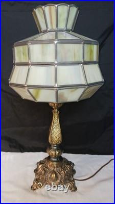 Antique Arts And Crafts Style Green Slag Glass Lamp