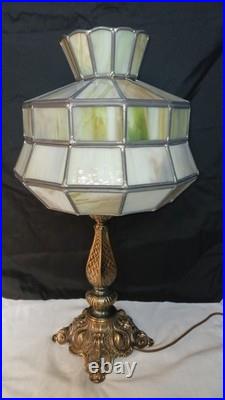 Antique Arts And Crafts Style Green Slag Glass Lamp