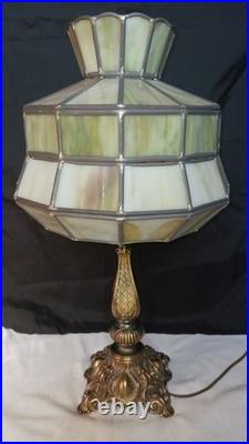 Antique Arts And Crafts Style Green Slag Glass Lamp