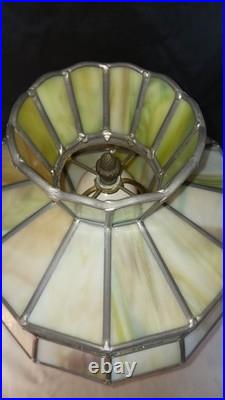 Antique Arts And Crafts Style Green Slag Glass Lamp