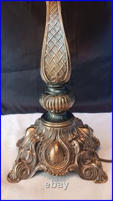 Antique Arts And Crafts Style Green Slag Glass Lamp Antique Arts And Crafts Style Green Slag Glass Lamp