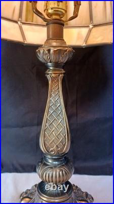 Antique Arts And Crafts Style Green Slag Glass Lamp