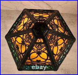 Antique Arts & CRAFTS Bradley Hubbard Marked Slag Glass Table Lamp 19x15