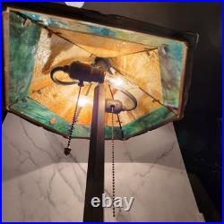 Antique Arts & CRAFTS Bradley Hubbard Marked Slag Glass Table Lamp 19x15