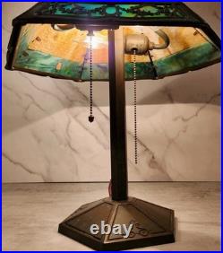 Antique Arts & CRAFTS Bradley Hubbard Marked Slag Glass Table Lamp 19x15