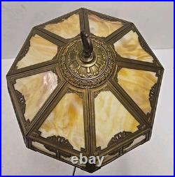 Antique Arts & Crafts 18 Panel Caramel Slag Glass Lamp With Lighted Base Miller