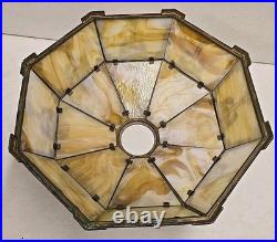 Antique Arts & Crafts 18 Panel Caramel Slag Glass Lamp With Lighted Base Miller