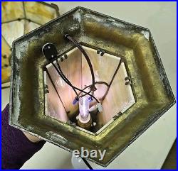 Antique Arts & Crafts 18 Panel Caramel Slag Glass Lamp With Lighted Base Miller
