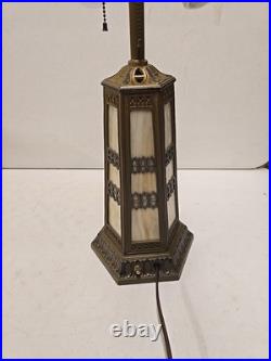 Antique Arts & Crafts 18 Panel Caramel Slag Glass Lamp With Lighted Base Miller