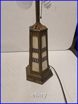 Antique Arts & Crafts 18 Panel Caramel Slag Glass Lamp With Lighted Base Miller