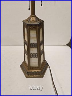 Antique Arts & Crafts 18 Panel Caramel Slag Glass Lamp With Lighted Base Miller