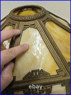 Antique Arts & Crafts 18 Panel Caramel Slag Glass Lamp With Lighted Base Miller