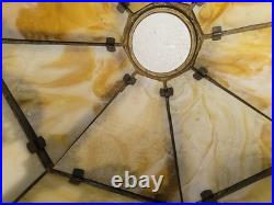 Antique Arts & Crafts 18 Panel Caramel Slag Glass Lamp With Lighted Base Miller