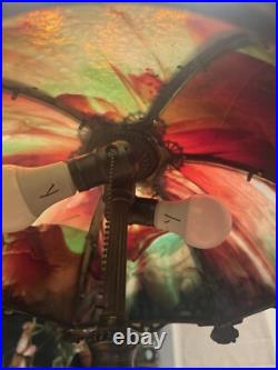 Antique Arts & Crafts 6 Panel Colorful SLAG GLASS Table Lamp UNIQUE re-wired