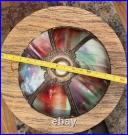 Antique Arts & Crafts 6 Panel Colorful SLAG GLASS Table Lamp UNIQUE re-wired