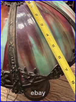 Antique Arts & Crafts 6 Panel Colorful SLAG GLASS Table Lamp UNIQUE re-wired
