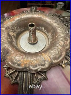 Antique Arts & Crafts 6 Panel Colorful SLAG GLASS Table Lamp UNIQUE re-wired