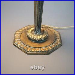 Antique Arts & Crafts Bent Slag Glass Table Lamp with Floral Shade C1920 Antique Arts & Crafts Bent Slag Glass Table Lamp with Floral Shade C1920