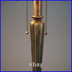 Antique Arts & Crafts Bent Slag Glass Table Lamp with Floral Shade C1920 Antique Arts & Crafts Bent Slag Glass Table Lamp with Floral Shade C1920
