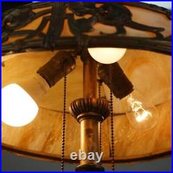 Antique Arts & Crafts Bent Slag Glass Table Lamp with Floral Shade C1920 Antique Arts & Crafts Bent Slag Glass Table Lamp with Floral Shade C1920
