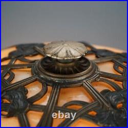 Antique Arts & Crafts Bent Slag Glass Table Lamp with Floral Shade C1920 Antique Arts & Crafts Bent Slag Glass Table Lamp with Floral Shade C1920