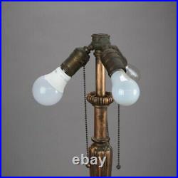 Antique Arts & Crafts Bent Slag Glass Table Lamp with Floral Shade C1920 Antique Arts & Crafts Bent Slag Glass Table Lamp with Floral Shade C1920