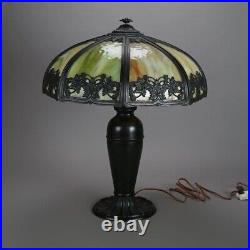 Antique Arts & Crafts Bradley And Hubbard School Slag Glass Table Lamp C1920