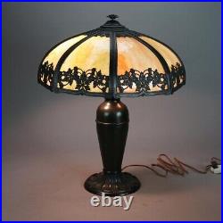 Antique Arts & Crafts Bradley And Hubbard School Slag Glass Table Lamp C1920