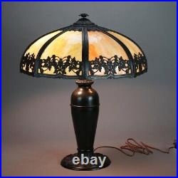 Antique Arts & Crafts Bradley And Hubbard School Slag Glass Table Lamp C1920