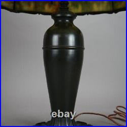 Antique Arts & Crafts Bradley And Hubbard School Slag Glass Table Lamp C1920