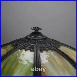 Antique Arts & Crafts Bradley And Hubbard School Slag Glass Table Lamp C1920