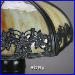 Antique Arts & Crafts Bradley And Hubbard School Slag Glass Table Lamp C1920