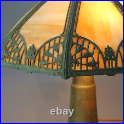 Antique Arts & Crafts Bradley & Hubbard School Slag Glass Lamp, Circa 1920