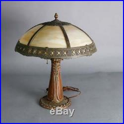 Antique Arts & Crafts Bradley & Hubbard School Slag Glass Panel Lamp, circa 1910